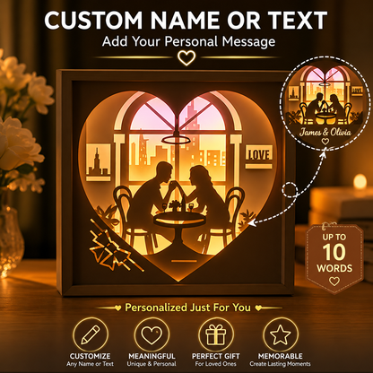 Personalized Couple 3D Paper Cut Shadow Box LED Light – Custom Family Name & Special Message