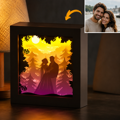 Personalized Couple 3D Paper Cut Shadow Box LED Light – Custom Family Name & Special Message